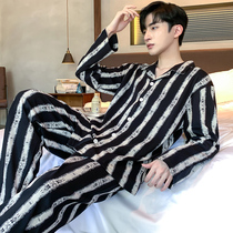 2012 Mens Pajamas Spring and Autumn Cotton Long Sleeve New Striped Cotton Autumn Home Clothes Loose Casual Set