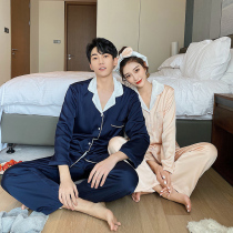 Net red 2021 pajamas womens autumn and winter warm thickened plus velvet silk lovers mens Korean home clothing set tide