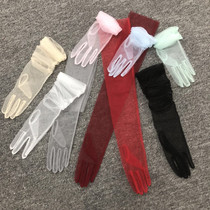 Super fairy mesh gloves thin bridal gloves wine red dress long wedding gloves wedding hand gauze hand sleeve White