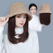 Hat Wig Women Fall Winter Korean Fashion Net Red Sheep Lamb Wool Fisherman Hat Clavicle Hair Joker One Full Head Cover