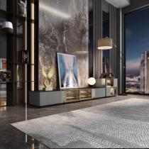 Light luxury Rock board new coffee table TV cabinet combination modern simple large and small apartment White Gray Curry color lockers with lights