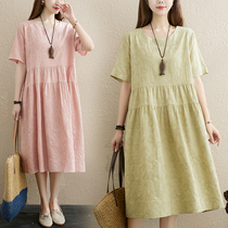 Pregnant summer net red cotton and hemp national style loose out large size long dress summer dress fashion summer skirt