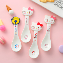 Spoon ceramic home creative cartoon cute girl Heart spoon children eat soup spoon small porcelain spoon dessert spoon