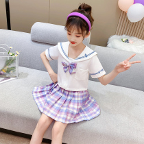 jk uniform suit Girls summer short-sleeved sailor suit Childrens summer clothes College style pleated skirt primary school student two-piece suit