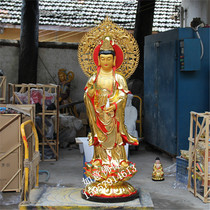  Dedicated to the temple large Guanyin 1 meter 6 stickers gold belt backlight station Guanshiyin statue gilt Guanshiyin