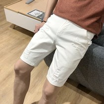 Summer white denim shorts male elastic breaking hole 50% trouser Han version Body Tide Big Code Casual Horse Pants