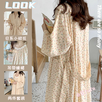 2022 days Department of Small Broken Flower Bathing Suit Double Cotton Cotton Pyjamas girl Spring Summer New length Sleeping dress Two sets of sleepwear