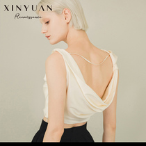  XINYUAN original design 6A mulberry silk dress grade vertical cut swing collar high waist halter silk camisole