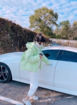 ATIAN 90 white duck down down jacket aged hipster sweet short loose hooded green coat top