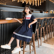 Girls summer dress 2021 new girl Korean summer childrens dress foreign style in the big child navy style skirt