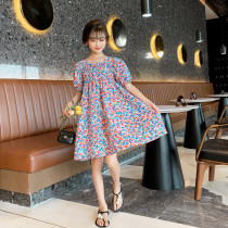 Girls summer floral dress 2021 new childrens foreign style Korean version of the middle and large childrens summer thin cotton skirt