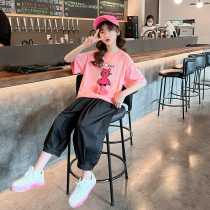 Girl Suit Summer 2022 New Ocean Gas Children Casual Clothing Online Red CUHK Children Summer Clothing Short Sleeves Two Sets