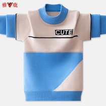 Yalu boys sweater autumn and winter 2021 new childrens foreign-style knitwear Tong plus velvet thick thread coat boy