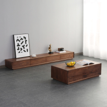 TV cabinet Solid wood Nordic simple modern small apartment living room floor-to-ceiling black walnut white oak log TV cabinet customization