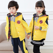 Kindergarten garden clothes spring and autumn winter clothes Primary School uniforms set Winter thickened vest three-piece English style