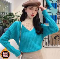 Lace neck sweater women 2021 new autumn and winter loose student pullover thick sweater foreign fashion base shirt