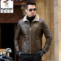 Woodpecker Mens Leather Jacket Haining Mens Lapel Slim Sheep Leather Thickened Top Coat