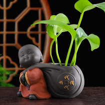 Purple sand monk hydroponic flower tea table decoration tea pet small ornaments creative vase aquatic plant flower arrangement utensils