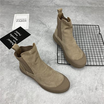 Leather high-top shoes women 2021 Autumn New Flat pedal Korean casual shoes retro English style Martin boots