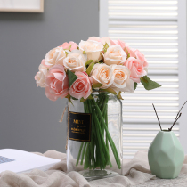 Small fresh 12 head bouquet simulation rose fake flower silk floral decoration table wedding bride hand bouquet