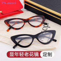 Age-reducing high-definition anti-blue cat eye presbyopia female myopia plus presbyopia European American fan glasses female round face tortoise color