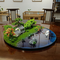 New Chinese Hotel Large Round Table Turntable Swing Flower Decorations Microminiature Landscape Round Microminiature Landscape Table Flower Pendulum