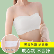 Strapless bandeau underwear womens anti-walking bra gathered non-slip beauty back summer thin section incognito invisible white wrap chest