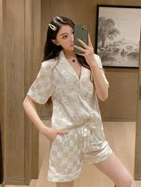 B into the new ~ jacquard checkerboard pajamas womens summer INS Wind Ice Silk short-sleeved shorts two-piece home clothes