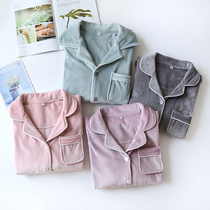 Couple pajamas single coat autumn and winter island velvet long sleeve coat men's and women's flannel household clothing pajamas top