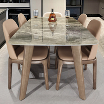  Rock plate dining table and chair combination Modern simple light luxury household small apartment rectangular solid wood European minimalist dining table and chair