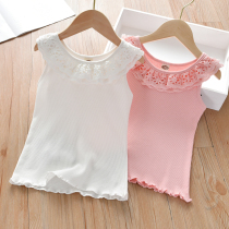 Girl Vest Summer New Lace Collar Sleeveless Jacket Mid-Child Close-up Knit T-shirt Woman Baby Clothes Cotton
