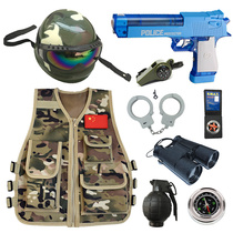 Childrens police clothes suit handcuffs small traffic police black cat sheriff girl boy small police officer sound and light toy gun equipment