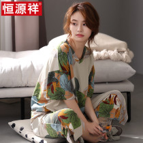 Hengyuanxiang Modal pajamas womens summer thin printing short-sleeved three-point pants round-neck home clothes large size can be worn outside