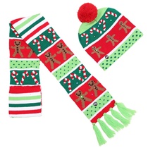 Christmas hat adult children color ball hat Christmas LED with light knitted hat scarf set