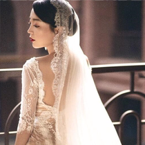 New retro style lace yarn single layer Baotou long and short tail yarn bride photo photo studio head yarn