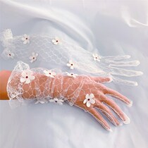 New girl simple lace white gauze gloves long wedding bride selfie gloves photo studio