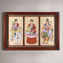 Hanging painting of Buddha Statue Huayan Three SaintsNew Chinese entrance decoration painting Buddhist statue living room hand-painted Thangka portrait