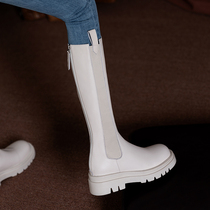 Full genuine leather white long boot female 2022 new high cylinder knight boots in cylinder boot thick bottom chimney boot small code big code