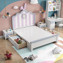 Childrens bed girl princess bed pink all solid wood rabbit single bed girl childrens bed American girl bed storage
