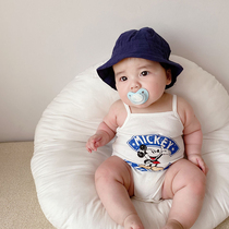 Korean baby camisole summer thin breathable climbing clothes Baby cartoon sleeveless bag fart clothes super cute and cute