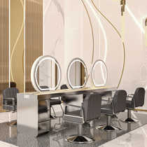  New net celebrity barber shop luminous marble desktop mirror table hair salon special lamp hair mirror cabinet one