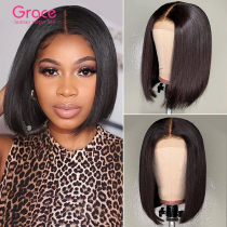 Short Bob Wig Human Hair T Part 4x4 Lace Wigs Grace Hair 10A