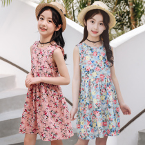 Girl dress girl baby flower beach vest dress children artificial cotton summer thin suspender dress girl princess dress