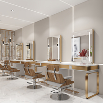 Hair mirror Light luxury style stainless steel with lamp Marble surface modeling hair salon can be customized multi-multi-faceted mirror