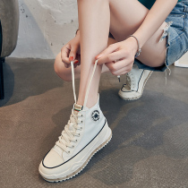 Shoes womens 2021 new womens shoes wild thick-soled high-top canvas shoes womens summer thin breathable casual air cushion shoes