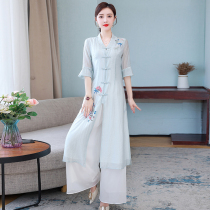 Hanfu summer Tang suit Chinese Republic style womens Buddhist Zen tea suit improved cheongsam suit dress spring and autumn
