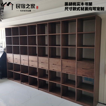 Modern simple Japanese all solid wood black walnut oak bookshelf display table combination multi-layer bookcase can be customized