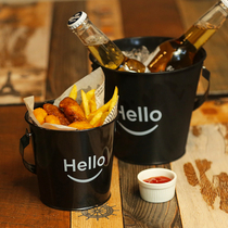Black mini ice bucket fries small bucket tin iron American original Western restaurant coffee shop creative tableware supplies