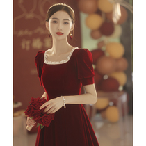 Red toast to the bride little Subnormal can wear satin gown ladies simple atmospheric engagement dress Summer