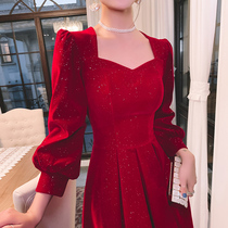 Toast bride 2021 New Spring Autumn dress usually wear burgundy casual engagement dress long sleeve